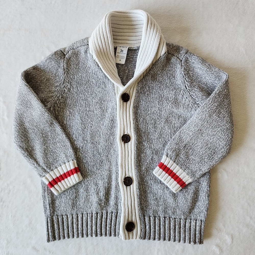 Carters 3T Cardigan Sweater Kids Toddler‎ Marled Grey Knit Classic Sock Monkey